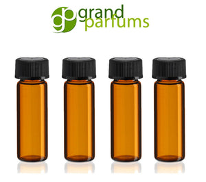 6 Amber Glass Essential Oil Sample Vials Bottles 1 DRAM Approximately 4 ml w/ Black Caps Essential Oil, Carrier Oil Sampler Cosmetic Vials