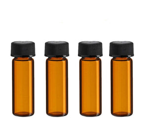 100 Amber Glass Essential Oil Vials Bottles 1 DRAM 4 ml w/ Black Caps, FREE Lid Stickers