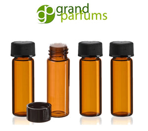 36 Amber Glass Vials 1 DRAM 3.7ml Bottles w/ Black Caps and ORIFICE REDUCERS Essential Oil, Perfume Carrier Oil, Sampler, Cosmetic Vials