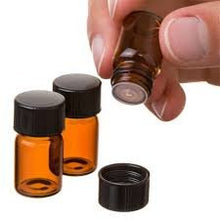 Load image into Gallery viewer, 12 Amber Vials 5/8 Dram Amber Glass Vials with Orifice Reducers and Black Caps, Mini Containers, Perfect for Essential Oil Sample Bottles