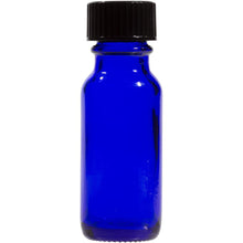 Load image into Gallery viewer, 12 (1/2 oz) Cobalt Blue Boston Round Essential Oil Empty Glass Bottles 15 ml (15g) with Leak-Proof Black Phenolic Caps Aromatherapy Bottles