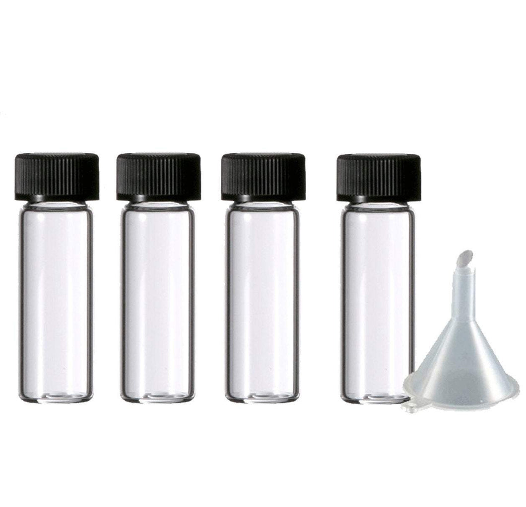 18 Glass Vials 1 DRAM Bottles SAMPLER Sample Tester 3.7 ml Empty w/ Caps 1/8 Ounce Perfume, Essential Oil, Cosmetic Bottles w/ Free Funnel