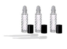 Load image into Gallery viewer, 24 CLEAR Rollerball Bottles 10mL, w/ Matte Silver Caps Stainless Steel Rollers Roll-On Essential Oil, Perfume Aromatherapy Lip Gloss Bottles