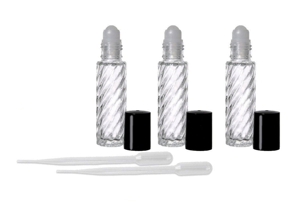 12 CLEAR Swirled Fancy Rollerball Bottles 4mL, Roll-On Bottles for Essential Oil, Perfume,