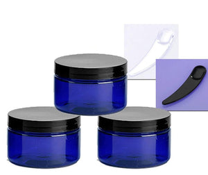 3 Cobalt Blue Low Profile PET Plastic Empty Cosmetic Jars 4 Oz 120 mL Choose Cap Sugar Scrub, Bath Salts, Body Butter,  Hair Conditioner