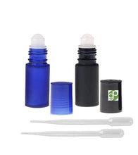Load image into Gallery viewer, 144 Empty Blue Frosted or Black Satin 5mL Dram Glass Roll-on Refillable Rollon Bottles Roller Bottles -  for Essential Oil &amp; Lip Gloss