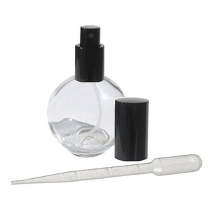 2.65 Oz Round Sphere GLASS PERFUME ATOMIZER w/ Gold , Black, Silver, Matte Silver Cap 80ml