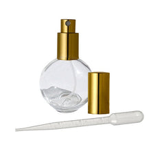 Load image into Gallery viewer, 2.65 Oz Round Sphere GLASS PERFUME ATOMIZER w/ Gold , Black, Silver, Matte Silver Cap 80ml