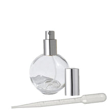 Load image into Gallery viewer, 2.65 Oz Round Sphere GLASS PERFUME ATOMIZER w/ Gold , Black, Silver, Matte Silver Cap 80ml