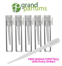 Load image into Gallery viewer, 50 Small GLASS PERFUME VIALS for Sampling Fragrance - Perfume Sample Vials .7ml Volume plus Free Pipette