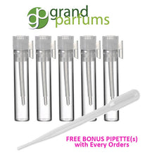 Load image into Gallery viewer, Bulk Lot 1000 Small Empty GLASS PERFUME VIALS for Sampling Fragrance - Perfume Sample Vials .7ml Volume plus Free Pipette