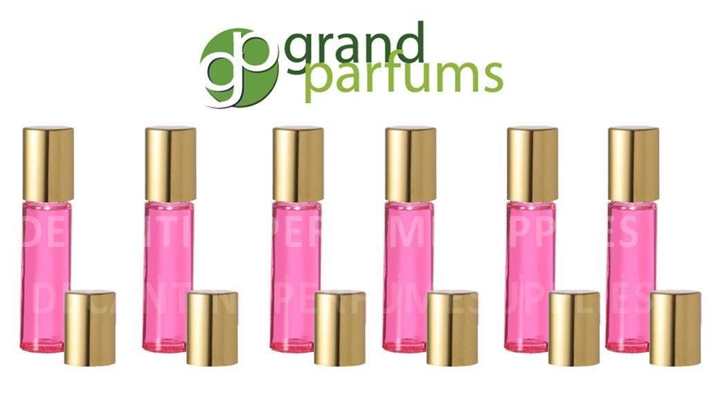 BIG Sale GIRLY PINK 10ml Glass Roll On Bottles Elegant Silver or Gold Caps 1/3 Oz Perfume Oil Lip Gloss Refillable Roll-ons Great Favors