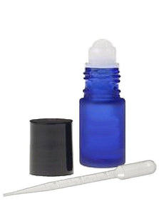 144 Empty 5mL Dram BLUE FROSTED Glass Roll-on Refillable Rollon Bottles PREMIUM Roller Ball - with Black Cap Real Blue Glass, not Painted