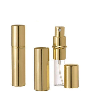 12 GOLD PERFUME ATOMIZER - Empty Perfume Fragrance Fine Mist Spray Bottle 10ml 1/3 Oz Refillable Free Pipette Glass Bottle Aluminum Housing