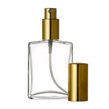 Load image into Gallery viewer, 1 PERFUME ATOMIZER Empty GLASS Spray Bottles Flat Rectangle Shape 1 Oz or 2 Oz Silver Gold  30ml, 60ml