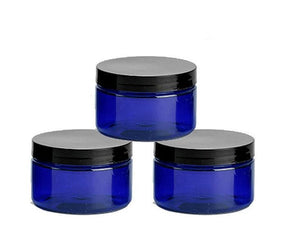 12 Low Profile 2 Oz COBALT Blue Jar, Empty Plastic Cosmetic Containers Black Lid Caps, Makeup, Body Creams, Powders, Beads, PBA Free 60gr