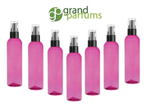 BPA Free Pet Plastic 4 Oz PINK (120ml) Cosmo Bottle w/ Black Spray Cap Atomizer Bottles, empty cosmetic container