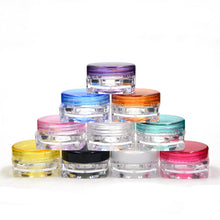 Load image into Gallery viewer, 10 Mini Lip Balm Jars, 3 gram Assort&#39;d Colors Travel Sample Cream Solid Perfume Make-Up Lip Gloss Party Favor Pots w/ FREE Cosmetic Spatulas