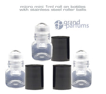 Load image into Gallery viewer, 50 Mini 1 ml Clear Glass Rolller Bottles, Micro w/ Stainless Steel Roller Balls for Perfume, Essential Oil, Serum, Samples Roll-on 1/4 DRAM