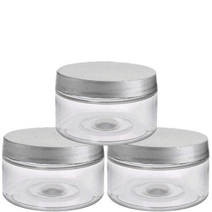 12 Clear Low Profile Jars, PET Plastic Empty Cosmetic Containers & Spoons 4 Oz 120mL Silver, Black, Copper, White, Caps Sugar Scrub, Salts