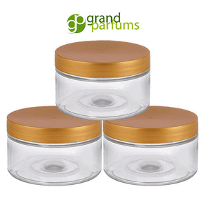3 Clear Low Profile Jars, PET Plastic Empty Cosmetic Containers & Spoons 4 Oz Jar 120mL Silver, Black, Copper, White, Caps Sugar Scrub, Salt