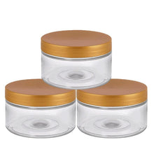Load image into Gallery viewer, 6 Clear Low Profile PET Plastic Empty Cosmetic Jars &amp; Spoons 4 Oz 120mL Silver, Black, Copper, White, Caps Sugar Scrub, Salts, Conditioner