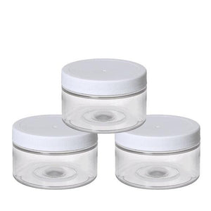 Clear Low Profile PET Plastic Empty Cosmetic Jars & Spoons 4 Oz 120mL w/ Silver, Black, Copper, White, Caps Sugar Scrub, Salts, Conditioner