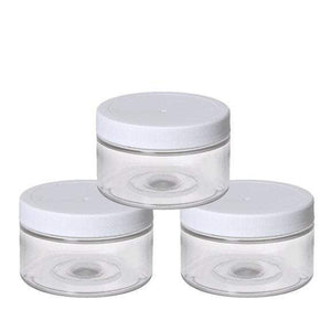 6 Clear Low Profile PET Plastic Empty Cosmetic Jars & Spoons 4 Oz 120mL Silver, Black, Copper, White, Caps Sugar Scrub, Salts, Conditioner