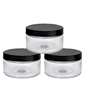 12 Clear Low Profile Jars, PET Plastic Empty Cosmetic Containers & Spoons 4 Oz 120mL Silver, Black, Copper, White, Caps Sugar Scrub, Salts