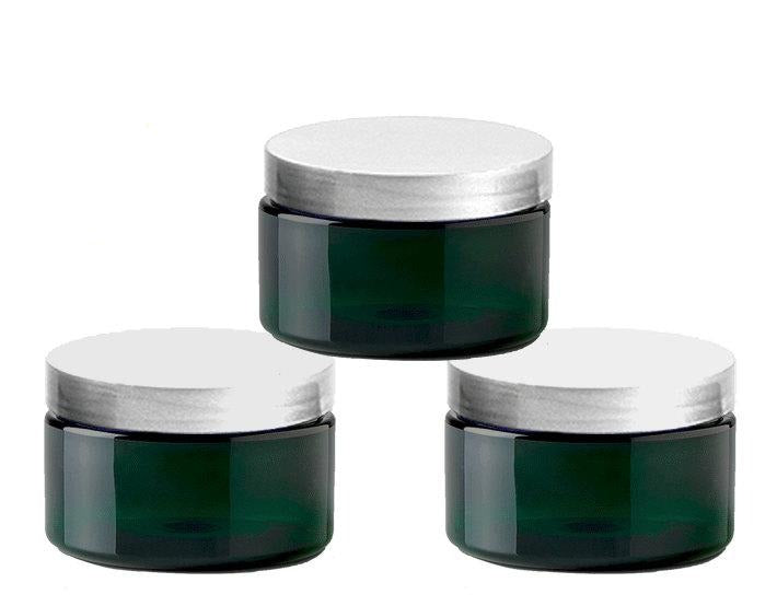 Dark Emerald Green Low Profile PET Plastic Empty Cosmetic Jars 4 Oz 120mL w/ Silver Black Copper Caps Cremes Sugar Scrub, Bath Salt, Cream