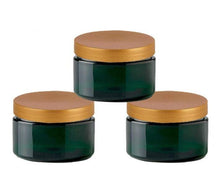 Load image into Gallery viewer, Dark Emerald Green Low Profile PET Plastic Empty Cosmetic Jars 4 Oz 120mL w/ Silver Black Copper Caps Cremes Sugar Scrub, Bath Salt, Cream
