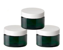 Load image into Gallery viewer, 3 Pcs Dark Emerald Green Low Profile PET Plastic Empty Cosmetic Jars 4 Oz 120mL w/ Silver, Black, White, Copper Caps Creams Scrub Bath Salts