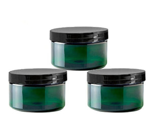 3 Pcs Dark Emerald Green Low Profile PET Plastic Empty Cosmetic Jars 4 Oz 120mL w/ Silver, Black, White, Copper Caps Creams Scrub Bath Salts