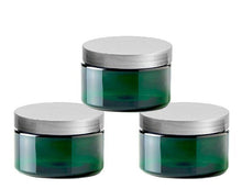 Load image into Gallery viewer, 3 Pcs Dark Emerald Green Low Profile PET Plastic Empty Cosmetic Jars 4 Oz 120mL w/ Silver, Black, White, Copper Caps Creams Scrub Bath Salts