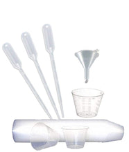 Load image into Gallery viewer, 12 Disposable 1ml  Pipettes Plastic, PVC Graduated Transfer Dropper + 1 Mini Funnel, Measuring Cup Essential Oil DIY Measuring Dispenser