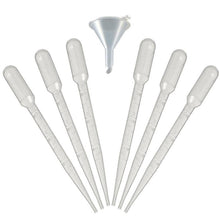 Load image into Gallery viewer, 12 Disposable Pipettes Plastic, PVC Graduated Transfer Dropper Plus 1 Mini Funnel and Measuring Cup Essential Oil 1ml  Measuring Dispenser