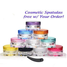 Load image into Gallery viewer, 6 Assorted Colors 3g Jars 3 gram + Free Spatula/ Spoons Mini Travel Sample Cream Solid Perfume, Make-Up, Cosmetic Party Favor Great Colors