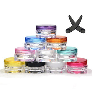 6 Assorted Colors 3g Jars 3 gram + Free Spatula/ Spoons Mini Travel Sample Cream Solid Perfume, Make-Up, Cosmetic Party Favor Great Colors