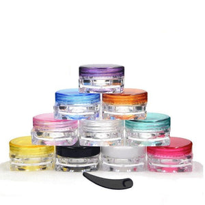 10 Mini Lip Balm Jars, 3 gram Assort'd Colors Travel Sample Cream Solid Perfume Make-Up Lip Gloss Party Favor Pots w/ FREE Cosmetic Spatulas
