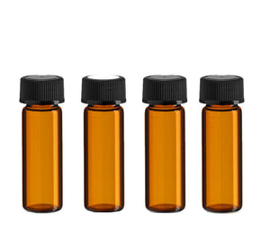 100 Amber Glass Essential Oil Vials Bottles 1 DRAM 4 ml w/ Black Caps, FREE Lid Stickers