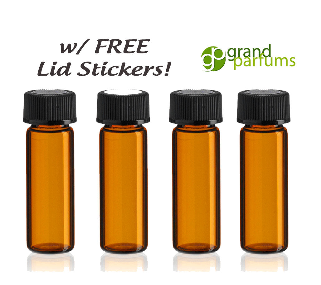 36 Amber Glass Essential Oil Vials Bottles 1 DRAM Approximately 4 ml w/ Black Caps Essential Oil, Carrier Oil Sampler Cosmetic Vials