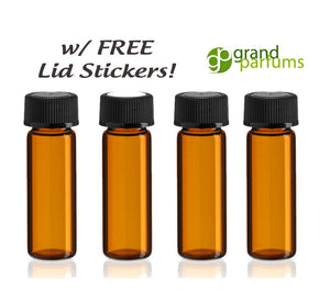 Amber Glass Essential Oil Sample Vials Bottles 1 DRAM Approximately 4 ml w/ Black Caps Essential Oil, Carrier Oil Sampler Cosmetic Vials