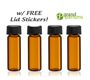 6 Amber Essential Oil Vials Bottles 1 DRAM Approximately 4 ml w/ Black Caps Sample Vials Essential Oil + Free Lid Stickers Sampler Cosmetic