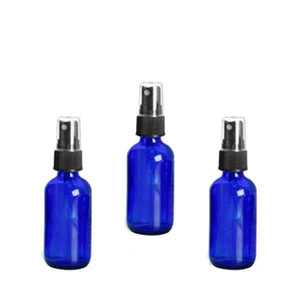 24 Cobalt Blue 2 Oz Glass Spray Bottles w/ Black Fine Mist Sprayer Atomizer 2 Ounce 60mL Boston Round Aromatherapy, Perfume, Air Freshener