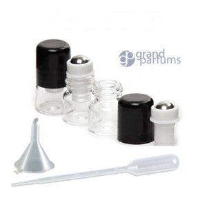 50 Mini 1 ml Clear Glass Rolller Bottles, Micro w/ Stainless Steel Roller Balls for Perfume, Essential Oil, Serum, Samples Roll-on 1/4 DRAM