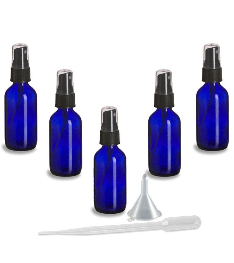 12 Premium COBALT BLUE (1 Oz.) Blue Spray Bottles GLASS w/ Black Fine Mist Sprayer 1 Ounce 30ml Boston Round Bottles (Spray Caps) Atomizer