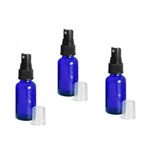 24 Cobalt Blue 2 Oz Glass Spray Bottles w/ Black Fine Mist Sprayer Atomizer 2 Ounce 60mL Boston Round Aromatherapy, Perfume, Air Freshener