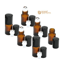 Load image into Gallery viewer, 12 Empty 2mL Amber Mini Glass with Stainless Steel Roller Ball Bottles Rollerball Bottles Roll-on Refillable Rollon Intro Essential Oil Safe
