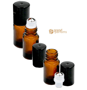 12 Empty 2mL Amber Mini Glass with Stainless Steel Roller Ball Bottles Rollerball Bottles Roll-on Refillable Rollon Intro Essential Oil Safe