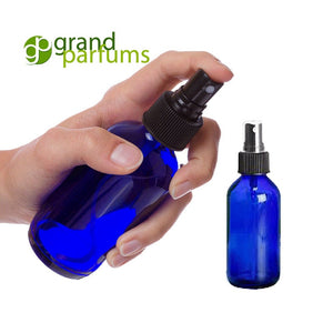 6 Cobalt Blue 4 Oz Glass Atomizer Spray Bottles w/ Black Fine Mist  120ml Boston Round Essential Oil Aromatherapy Perfume Body Freshener